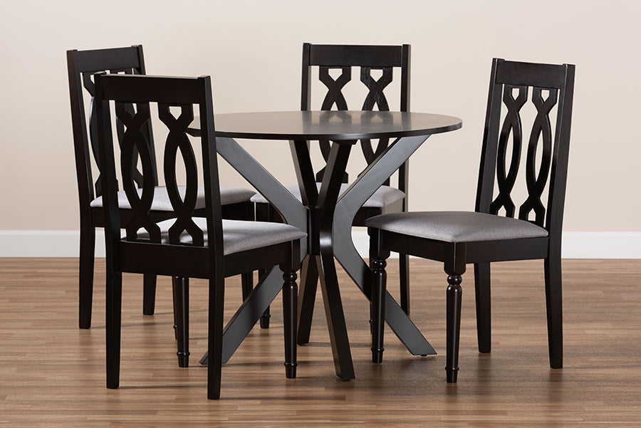 Baxton Studio Callie Modern and Contemporary Grey Fabric Upholstered and Dark Brown Finished Wood 5-Piece Dining Set