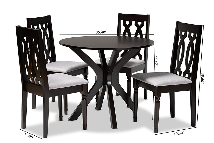 Baxton Studio Callie Modern and Contemporary Grey Fabric Upholstered and Dark Brown Finished Wood 5-Piece Dining Set