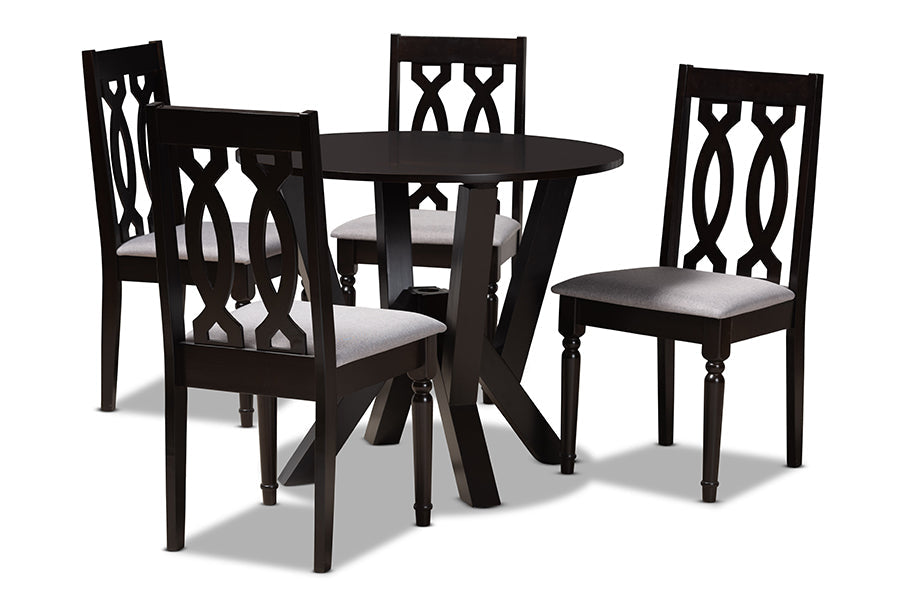 Baxton Studio Anise Modern and Contemporary Grey Fabric Upholstered and Dark Brown Finished Wood 5-Piece Dining Set