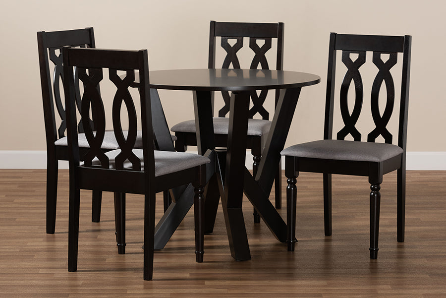 Baxton Studio Anise Modern and Contemporary Grey Fabric Upholstered and Dark Brown Finished Wood 5-Piece Dining Set
