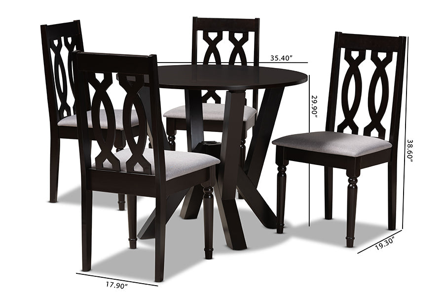 Baxton Studio Anise Modern and Contemporary Grey Fabric Upholstered and Dark Brown Finished Wood 5-Piece Dining Set