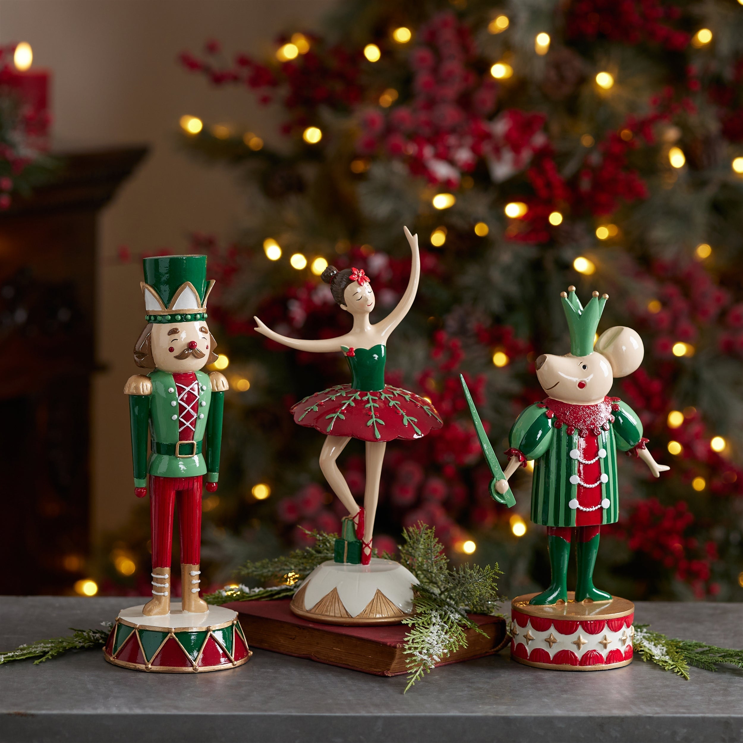 Nutcracker Soldier, Mouse & Ballerina Figurines (Set of 3)