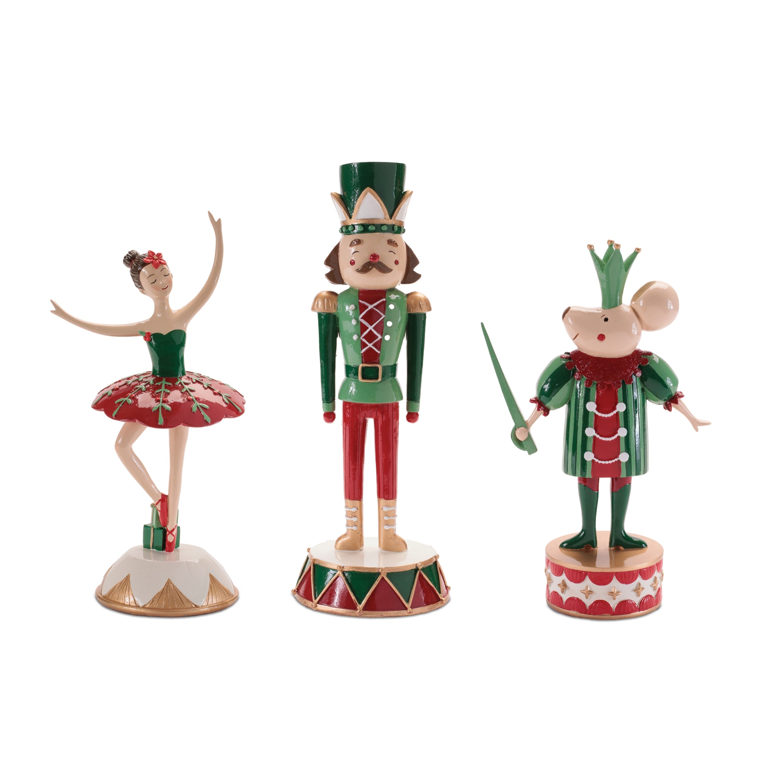 Nutcracker Soldier, Mouse & Ballerina Figurines (Set of 3)