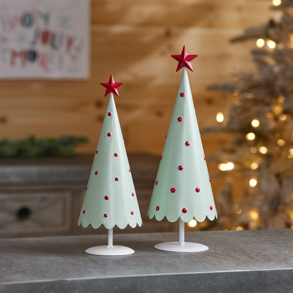Metal Christmas Tree with Red Star (Set of 2)