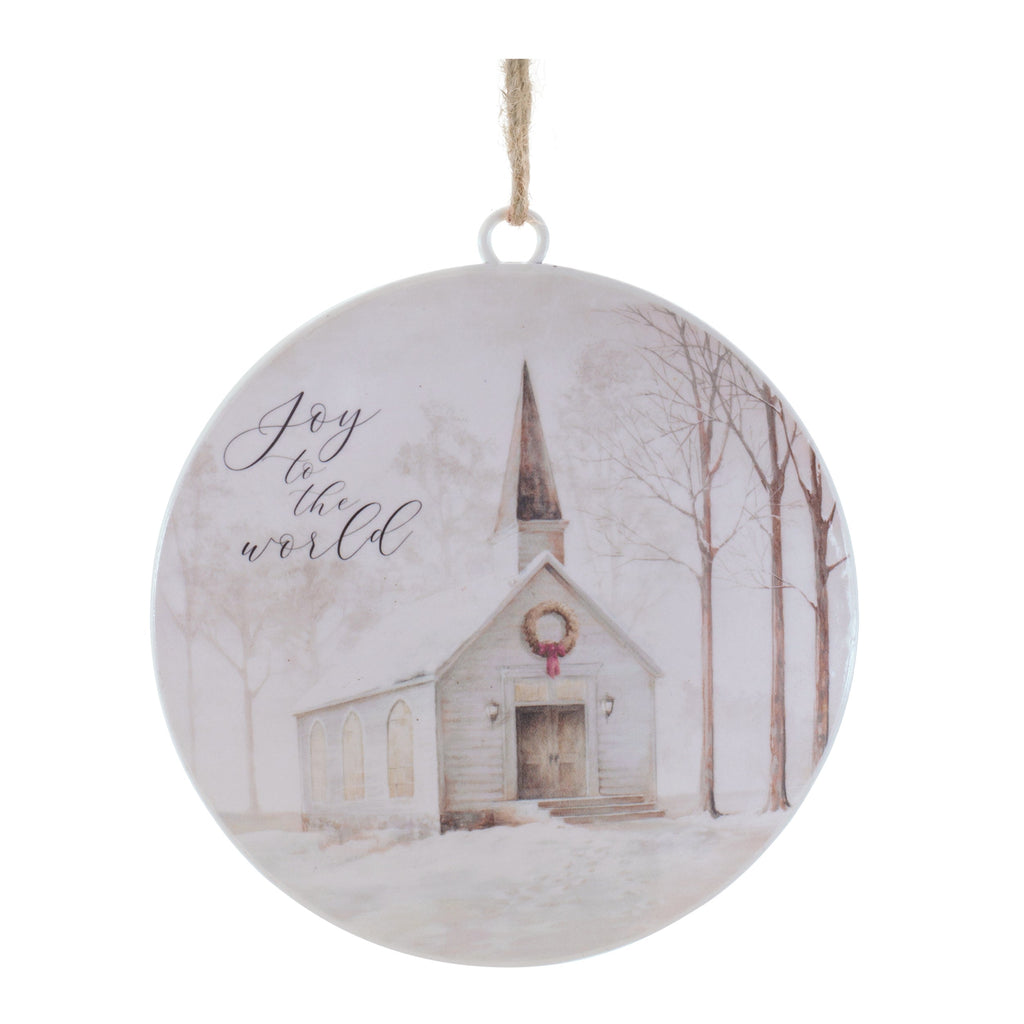 Church Disc Ornament with Holiday Sentiment (Set of 12)