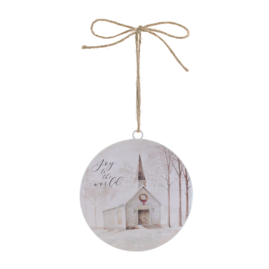 Church Disc Ornament with Holiday Sentiment (Set of 12)