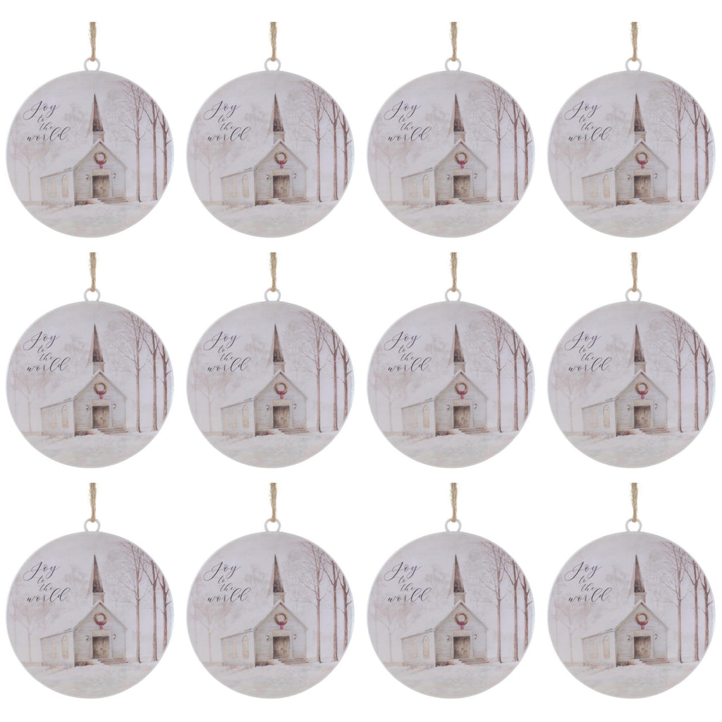 Church Disc Ornament with Holiday Sentiment (Set of 12)