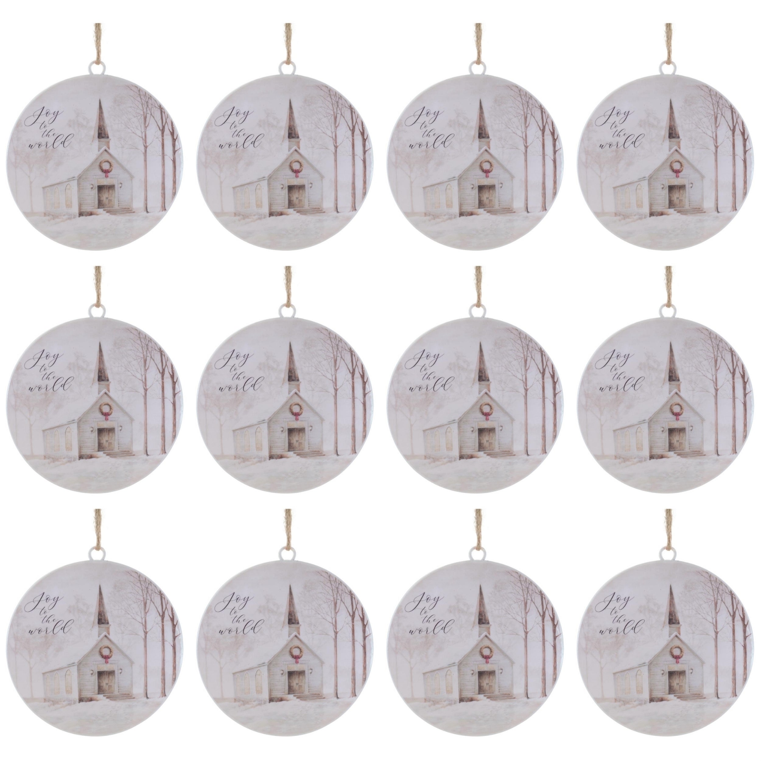 Church Disc Ornament with Holiday Sentiment (Set of 12)
