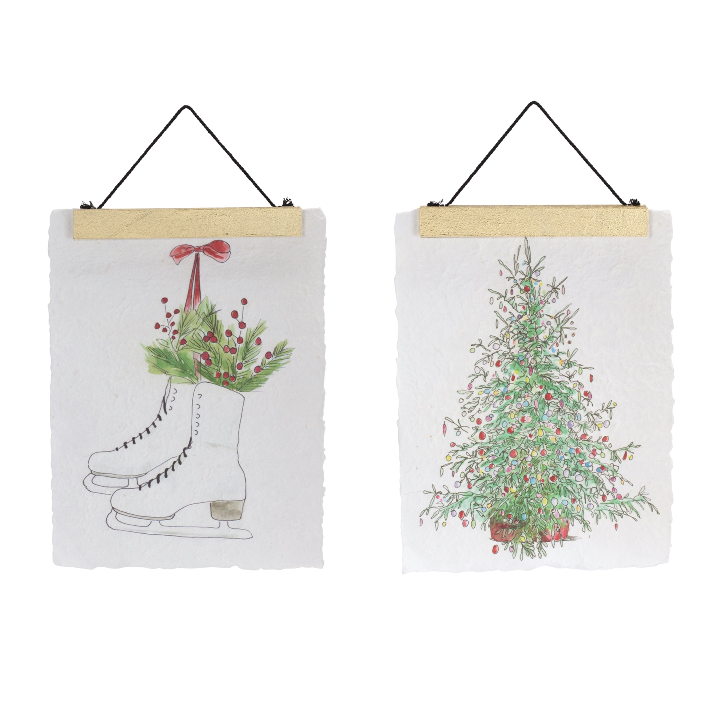 Christmas Tree & Ice Skate Holiday Banner (Set of 2)