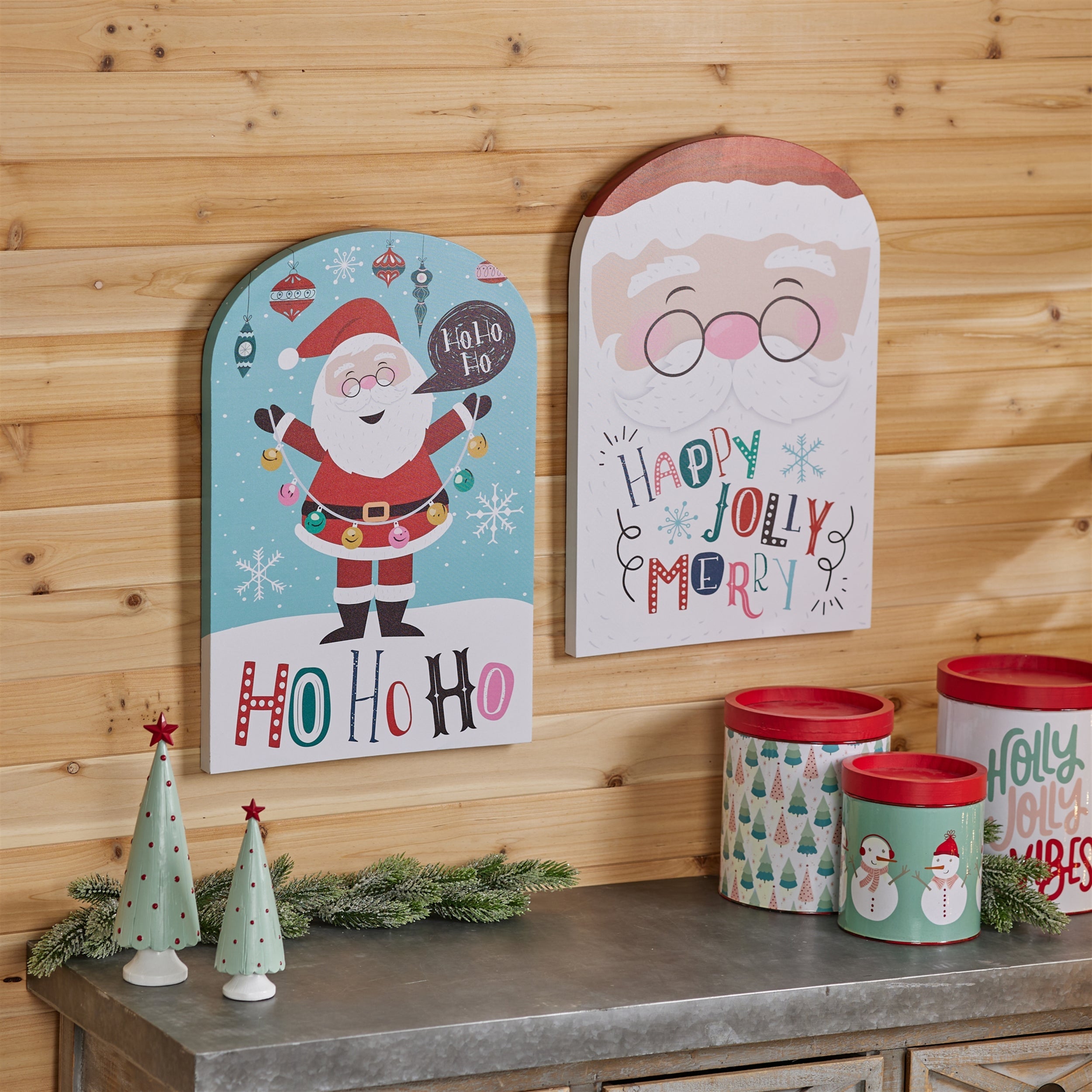 Whimsical Santa Christmas Wall Sign (Set of 2)