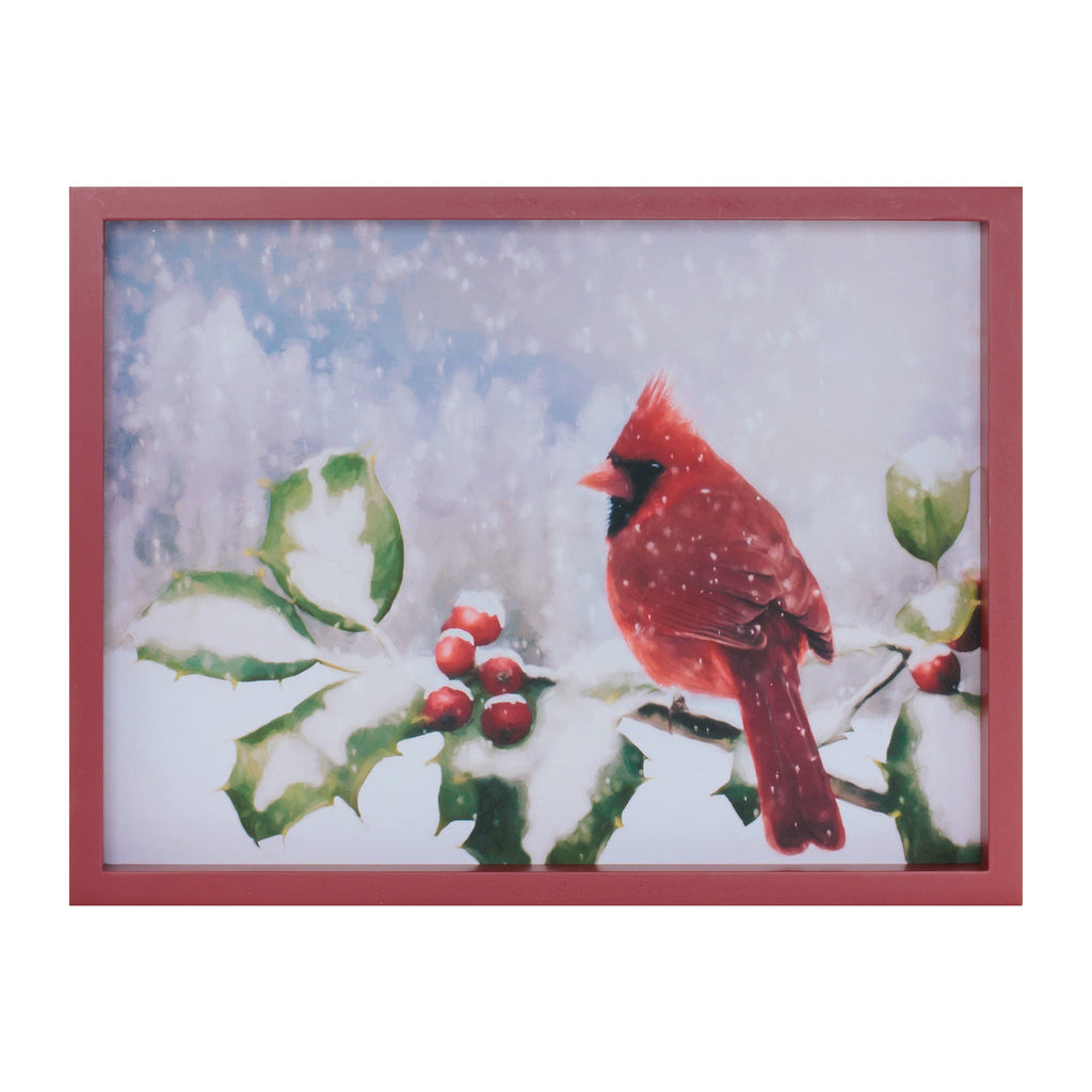 Framed Cardinal and Holly Winter Wall Art 15.5"L