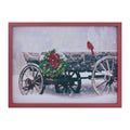 Framed Cardinal and Christmas Wagon Wall Art 15.5"L