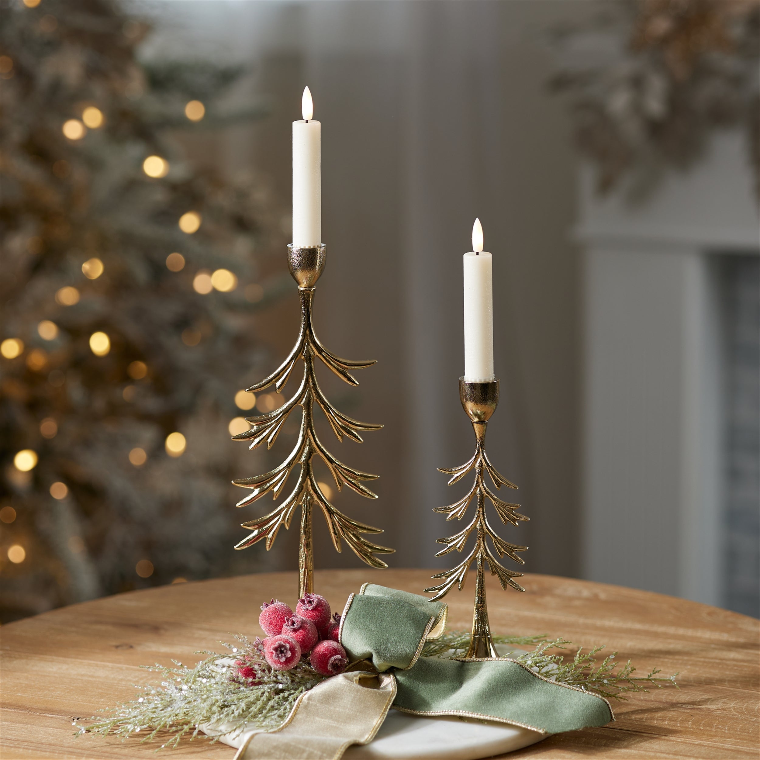 Metal Pine Tree Taper Candle Holder (Set of 2)