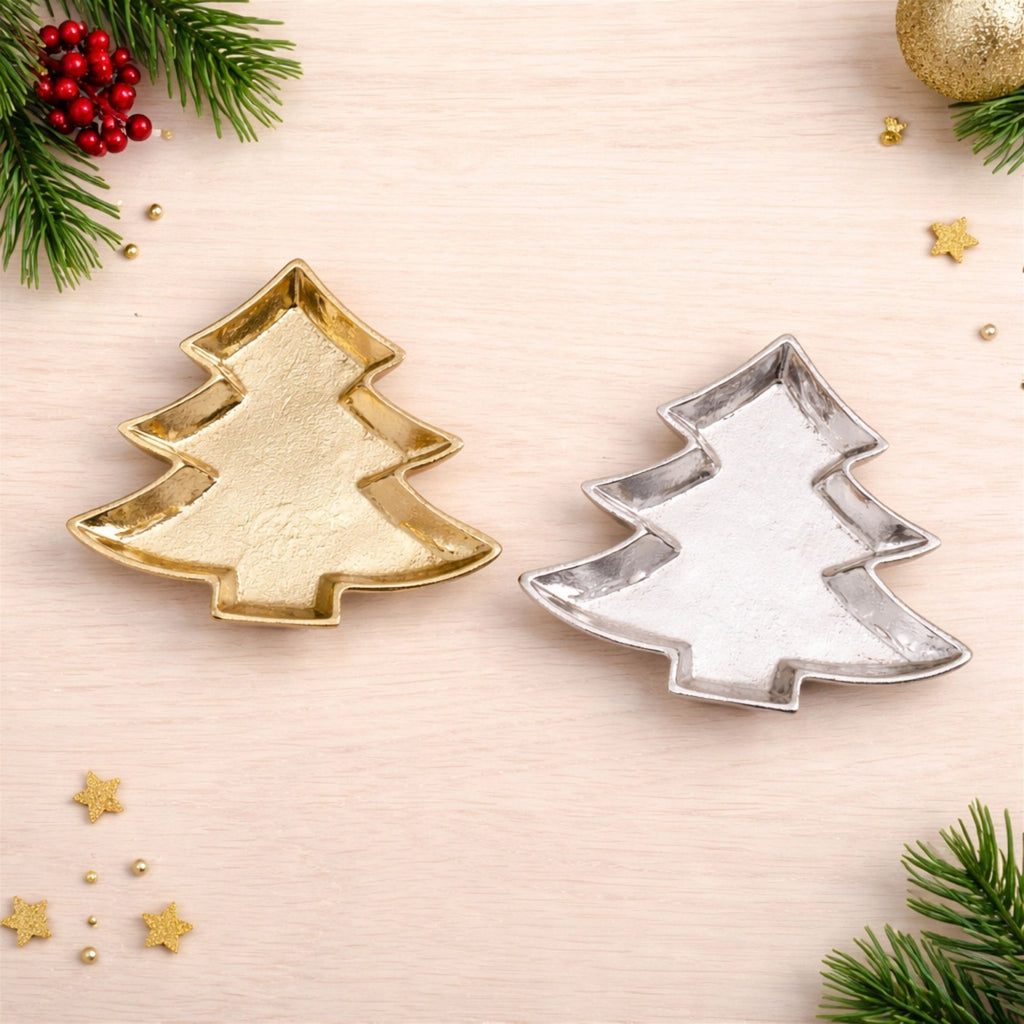 Metal Pine Tree Trinket Tray (Set of 2)