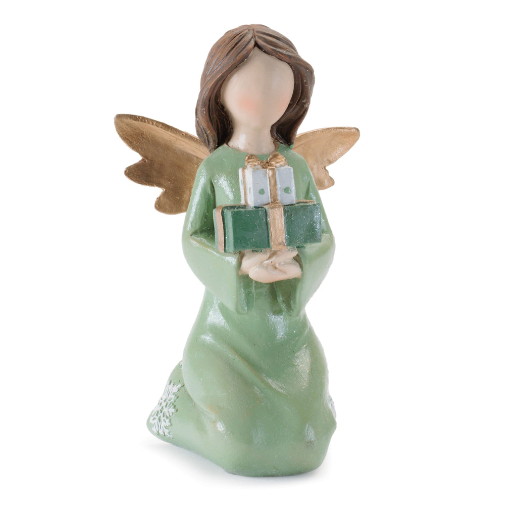 Green Angel Figurines with Gifts and Cardinal (Set of 6)