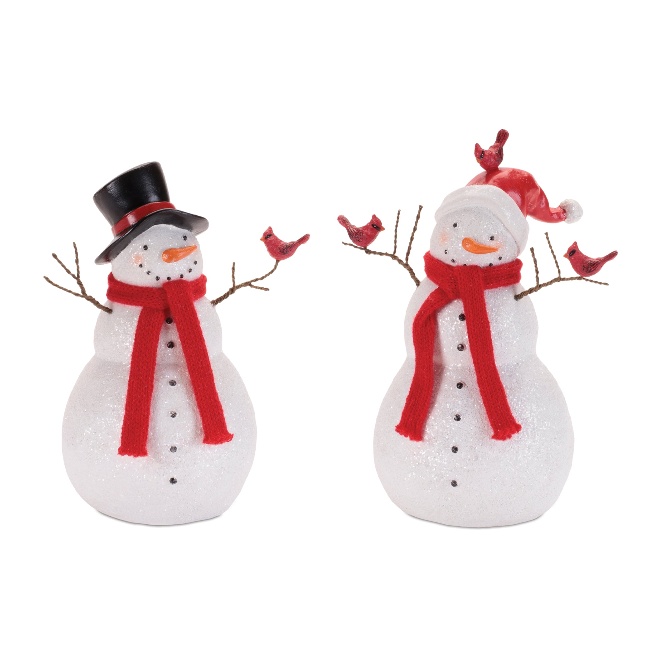 Holiday Snowman with Scarf and Cardinal Birds (Set of 2)