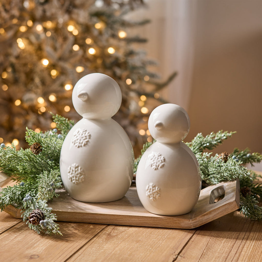 Snowman Figurines with Snowflake Detail (Set of 2)