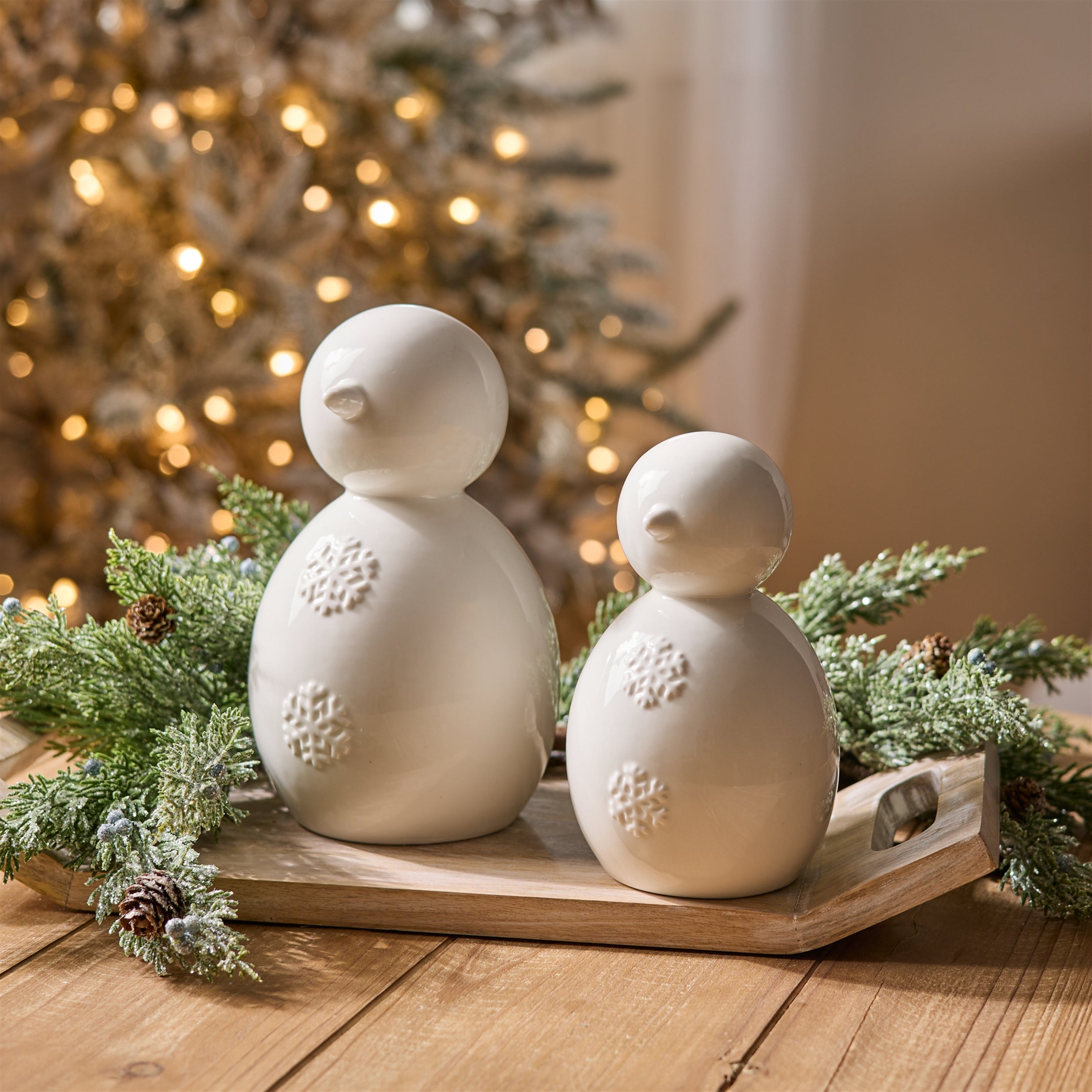 Snowman Figurines with Snowflake Detail (Set of 2)