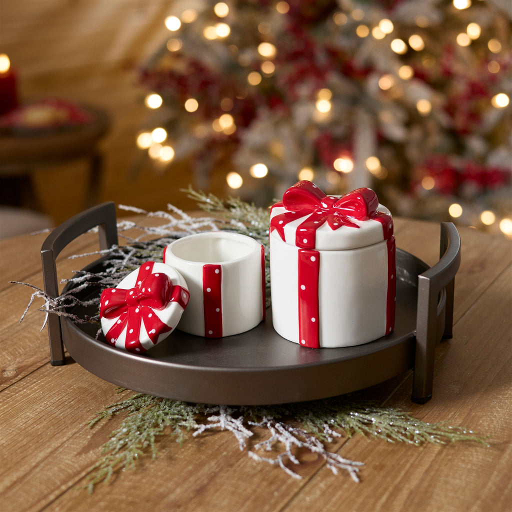 Ceramic Gift Box Containers with Red Bow (Set of 2)