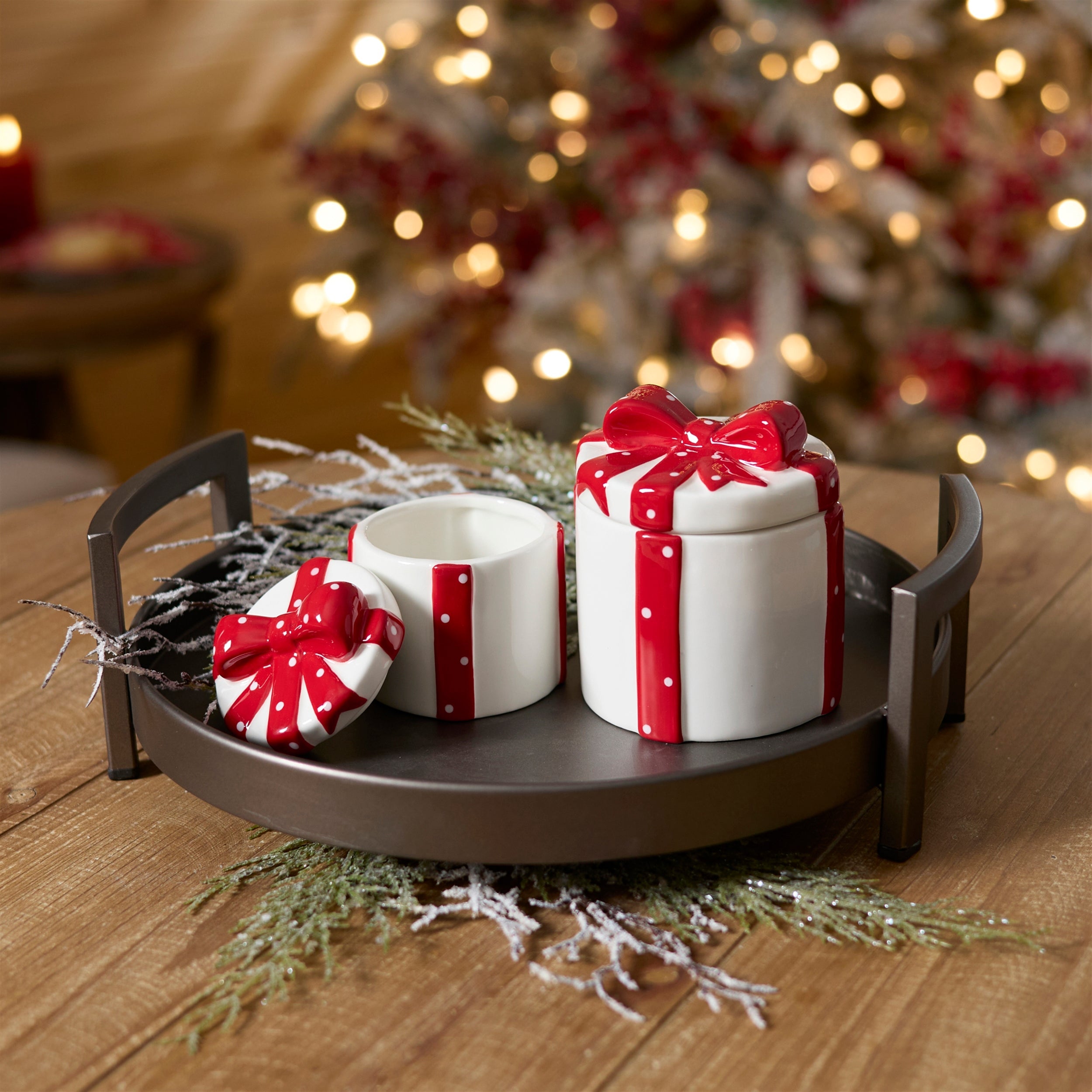 Ceramic Gift Box Containers with Red Bow (Set of 2)