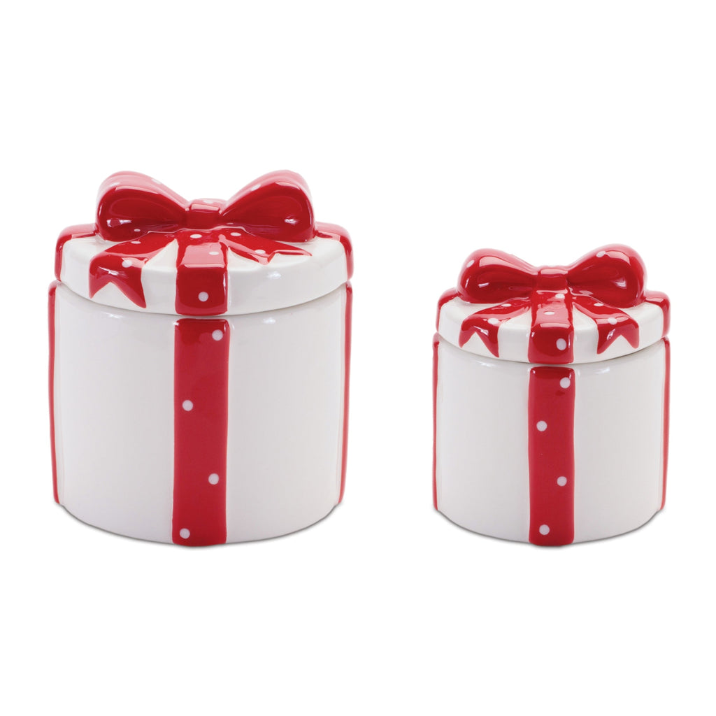 Ceramic Gift Box Containers with Red Bow (Set of 2)