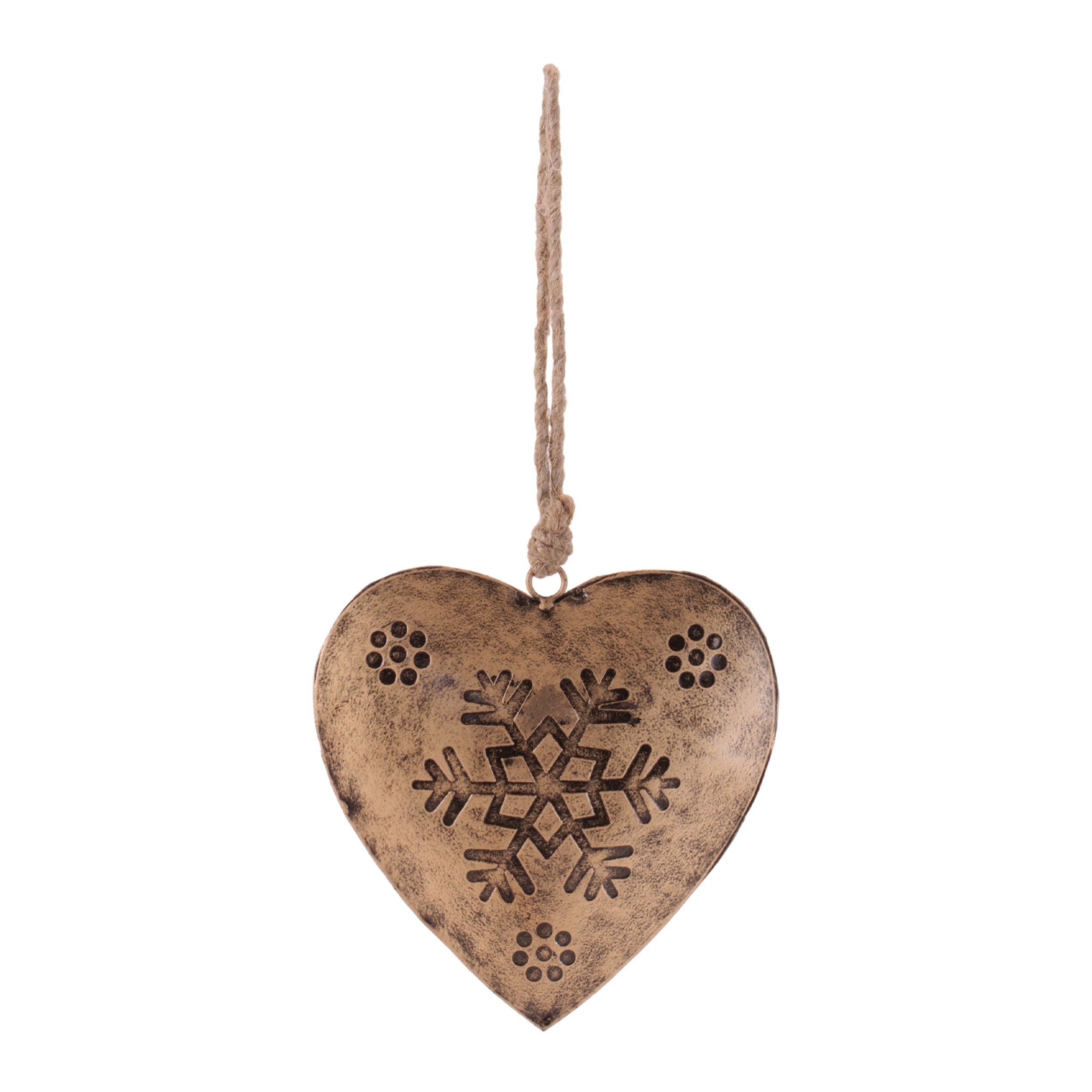 Rustic Snowflake Heart Ornament (Set of 4)