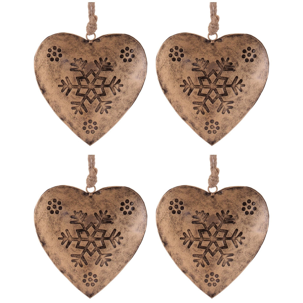 Rustic Snowflake Heart Ornament (Set of 4)