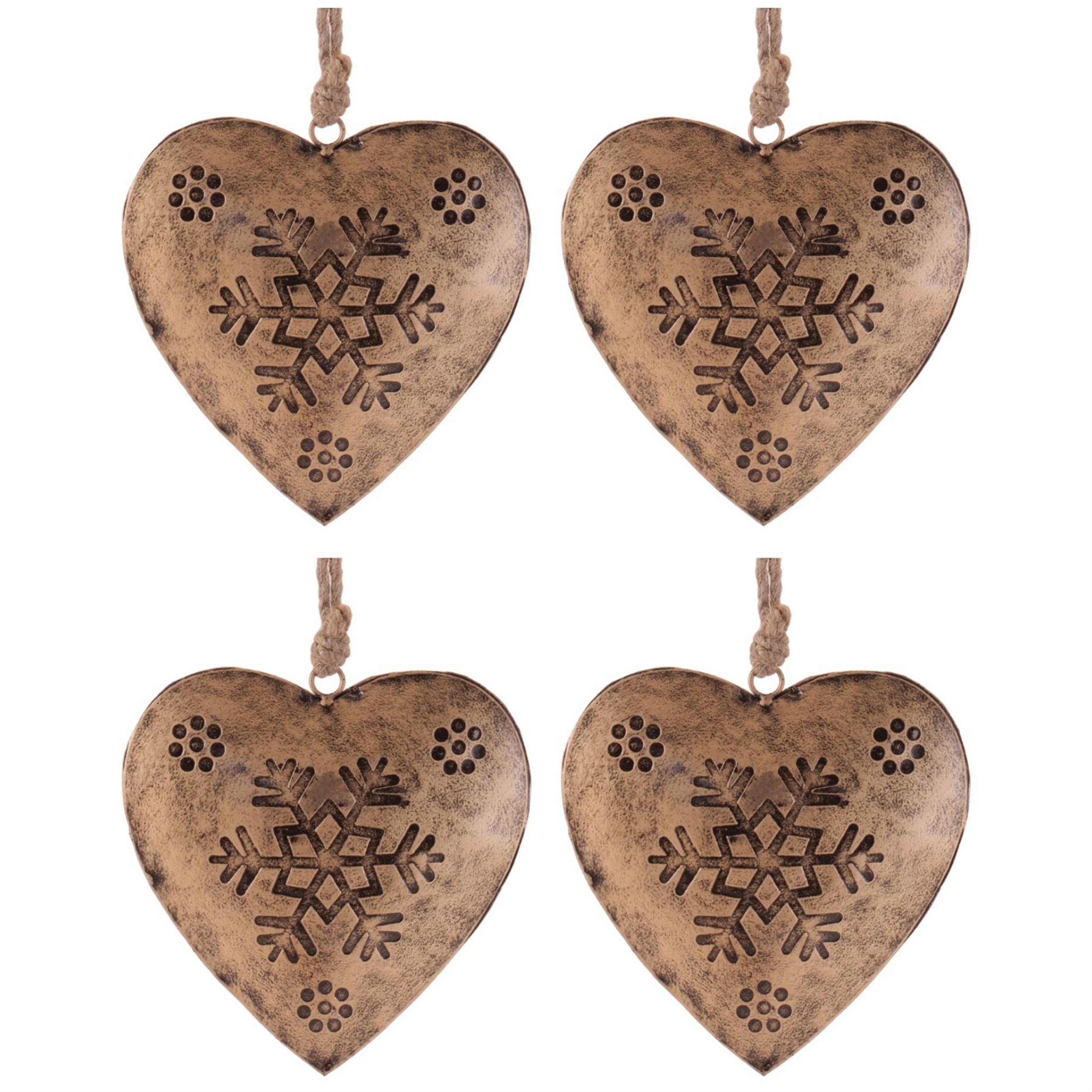 Rustic Snowflake Heart Ornament (Set of 4)