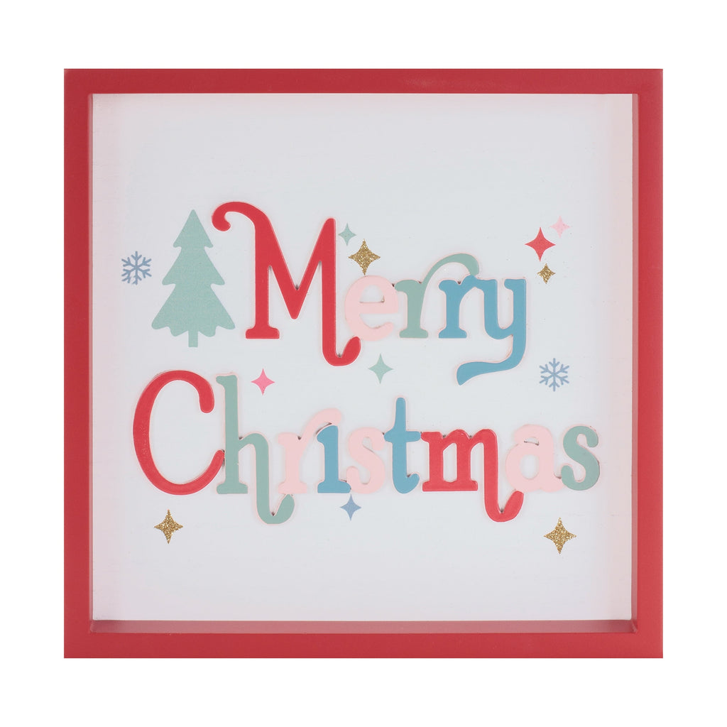 Merry Christmas Square Block Sign 7.75"SQ