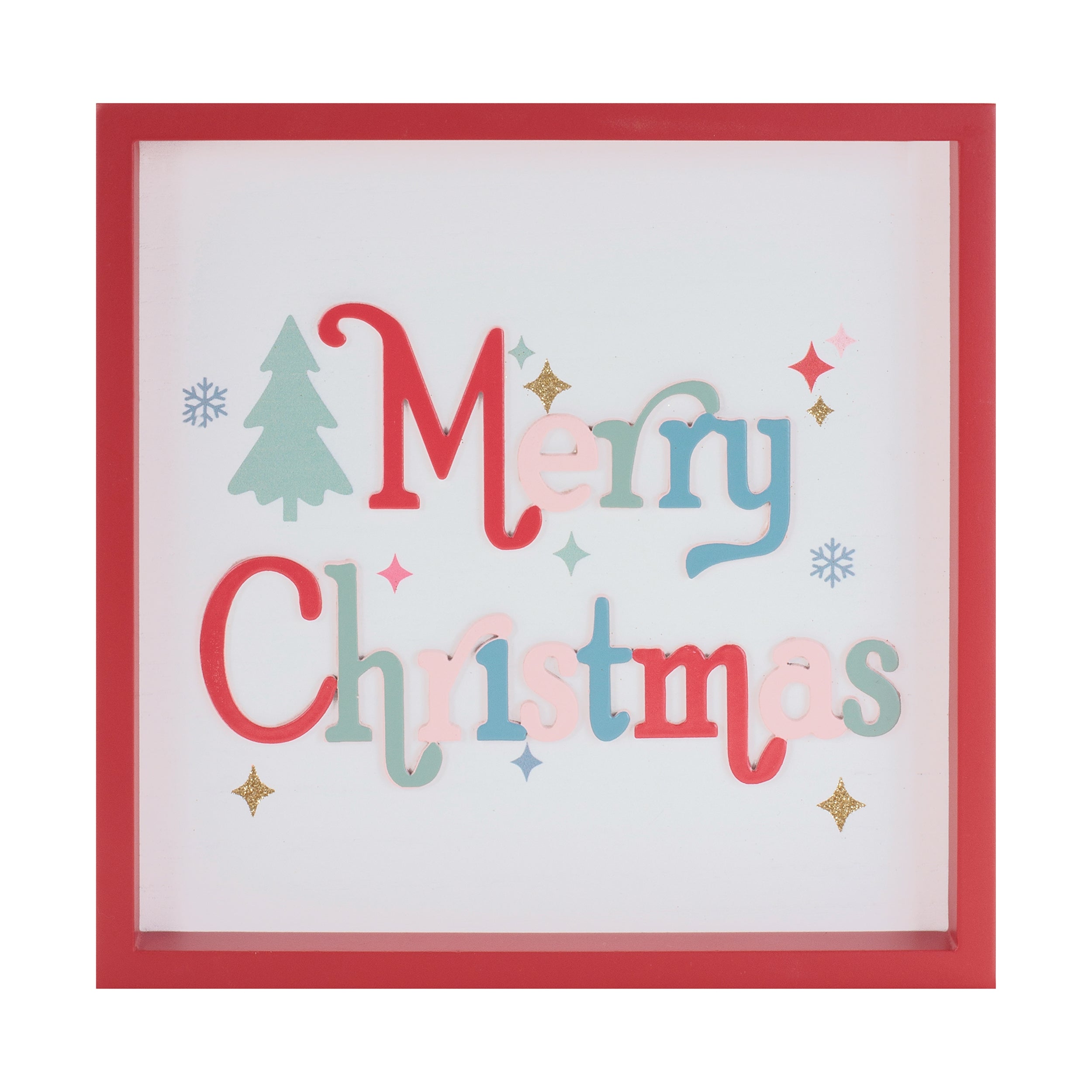 Merry Christmas Square Block Sign 7.75"SQ