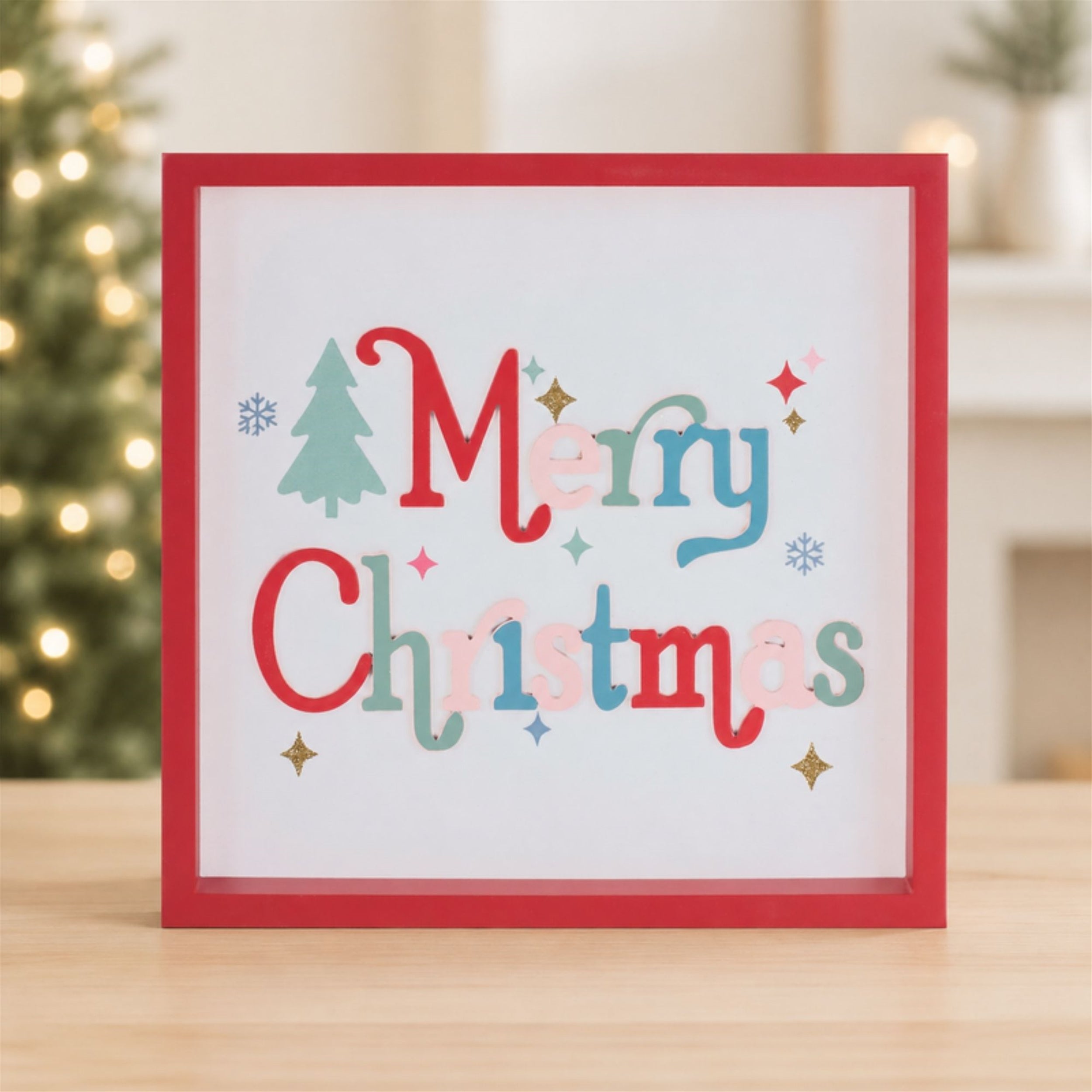 Merry Christmas Square Block Sign 7.75"SQ