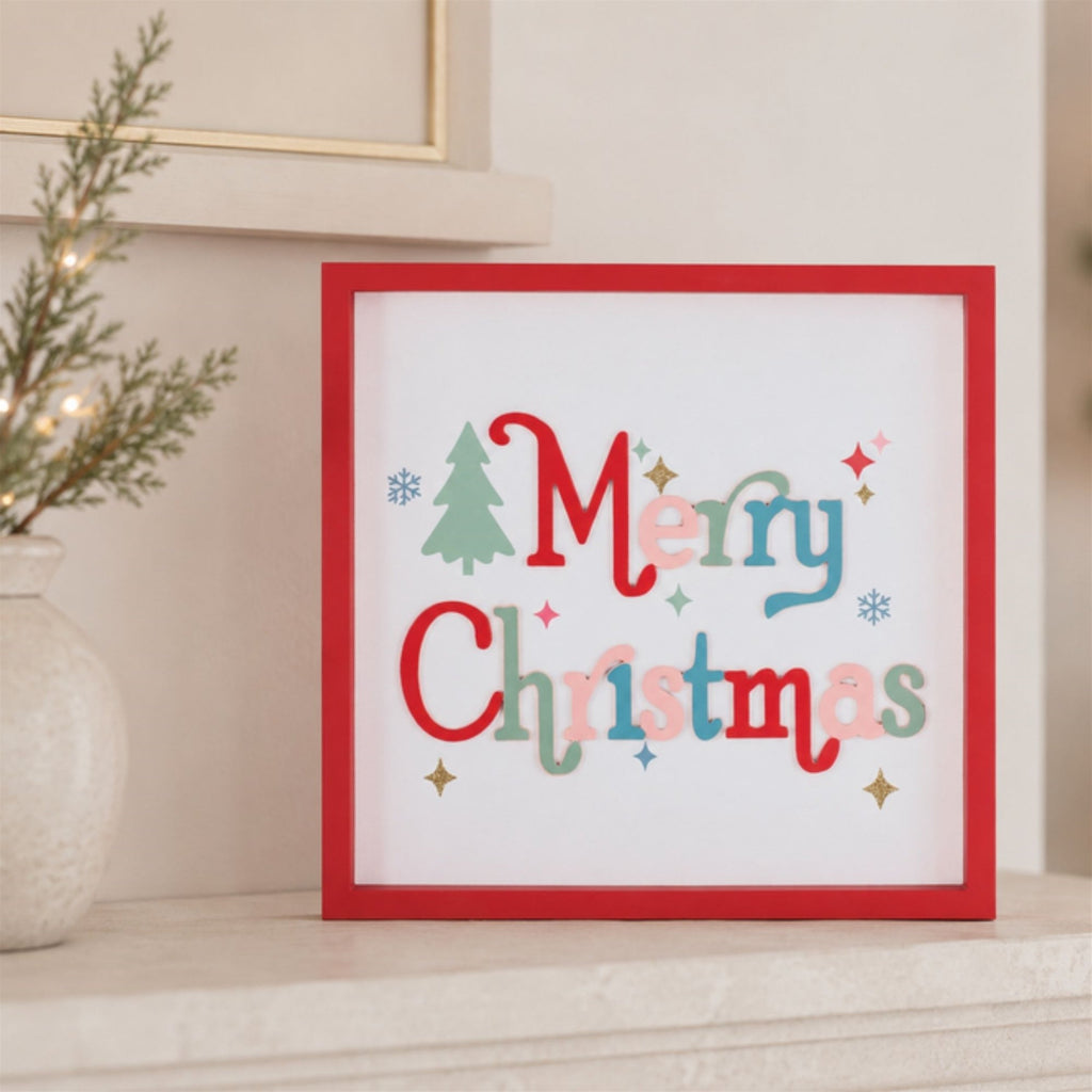 Merry Christmas Square Block Sign 7.75"SQ