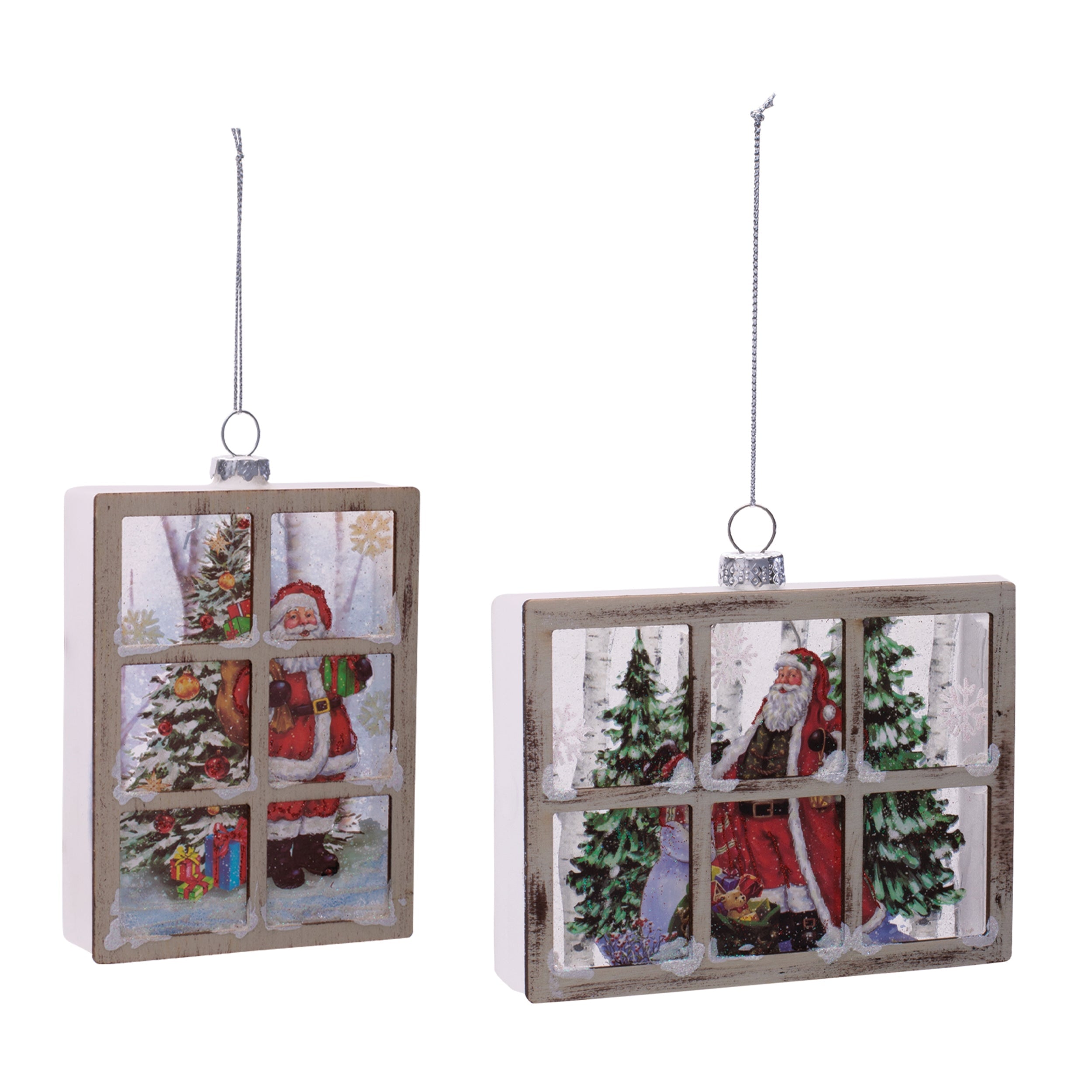 Glass Santa Window Ornament Set of 6