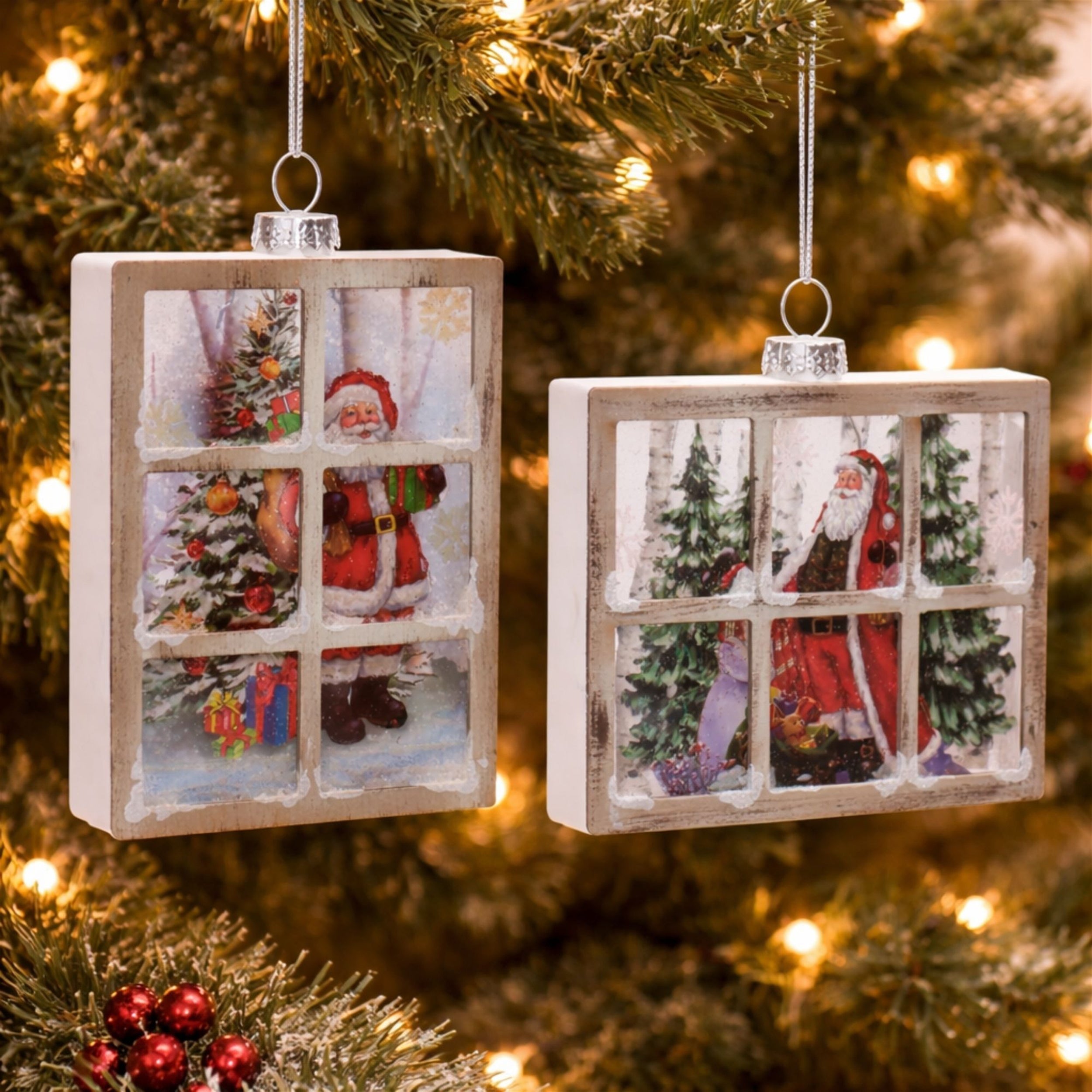 Glass Santa Window Ornament Set of 6