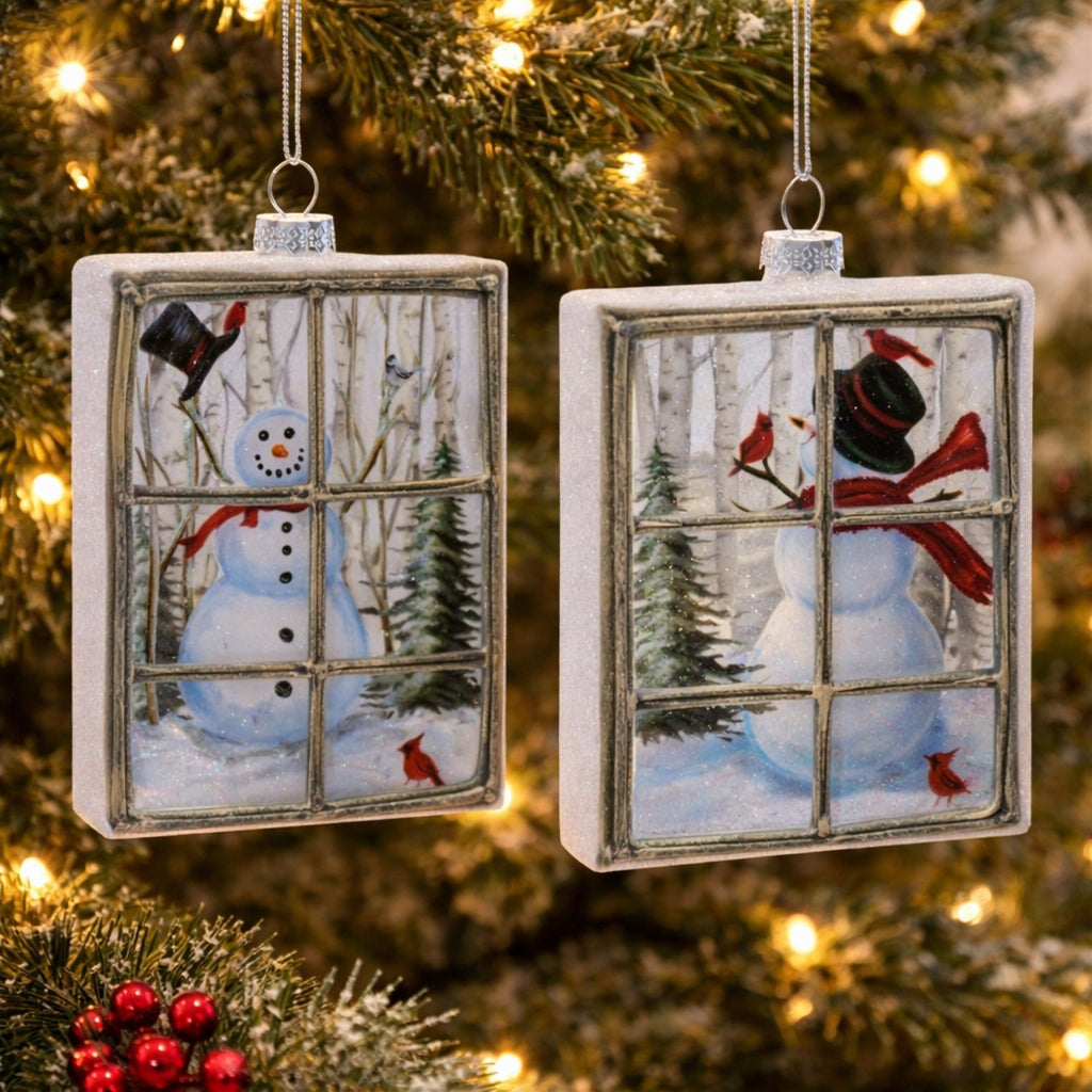 Glass Snowman Window Ornament Set of 6