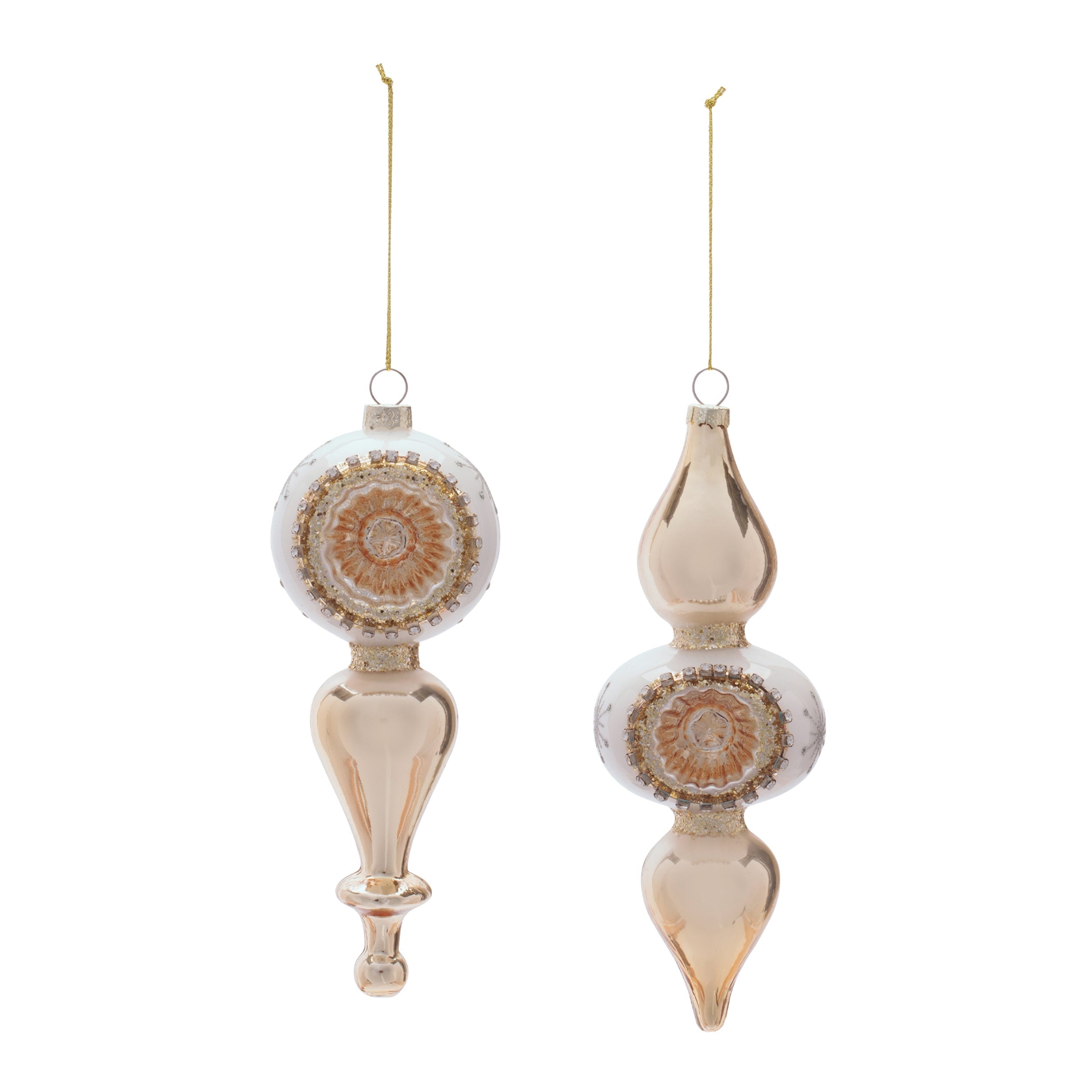Glass Finial Reflector Ornament Set of 12
