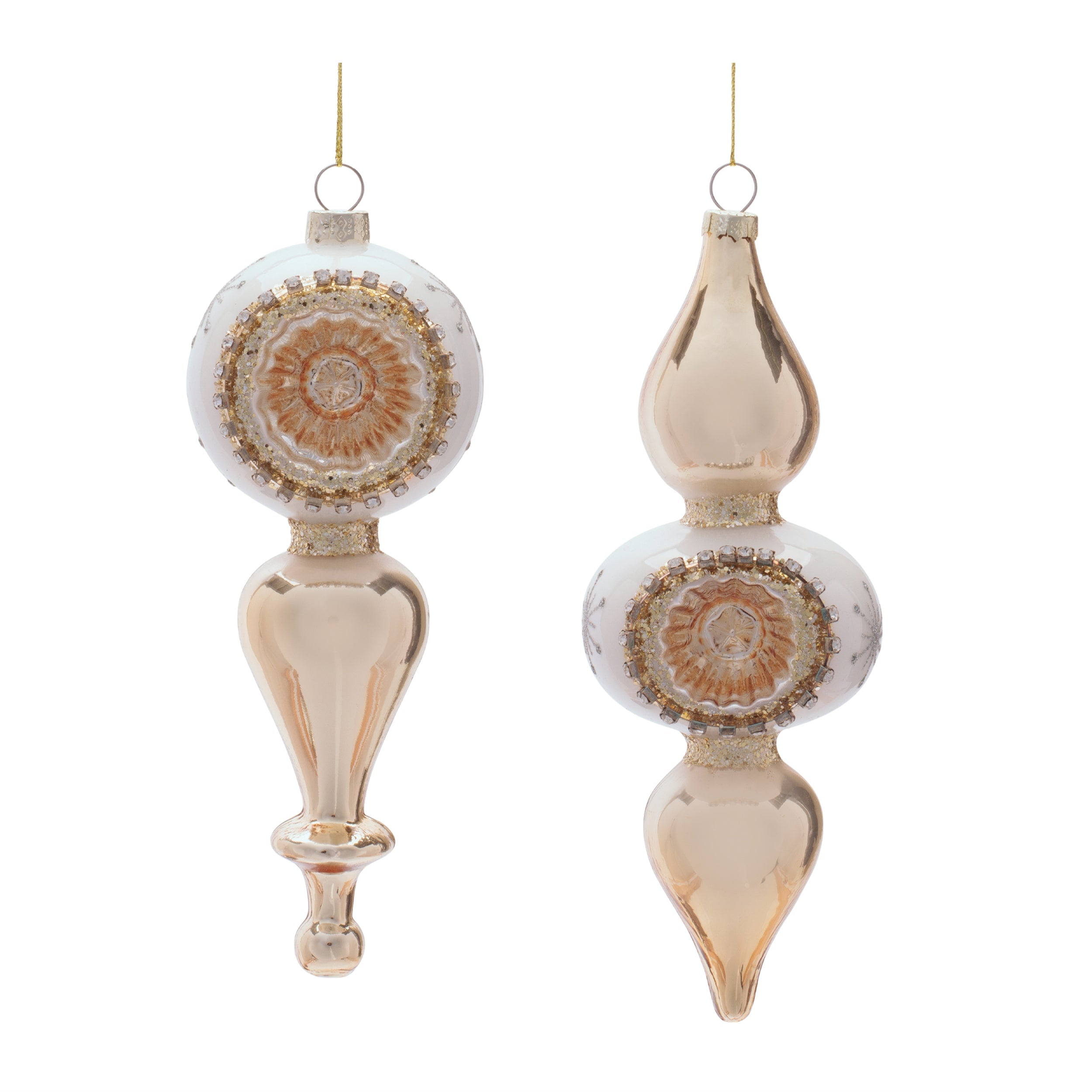 Glass Finial Reflector Ornament Set of 12