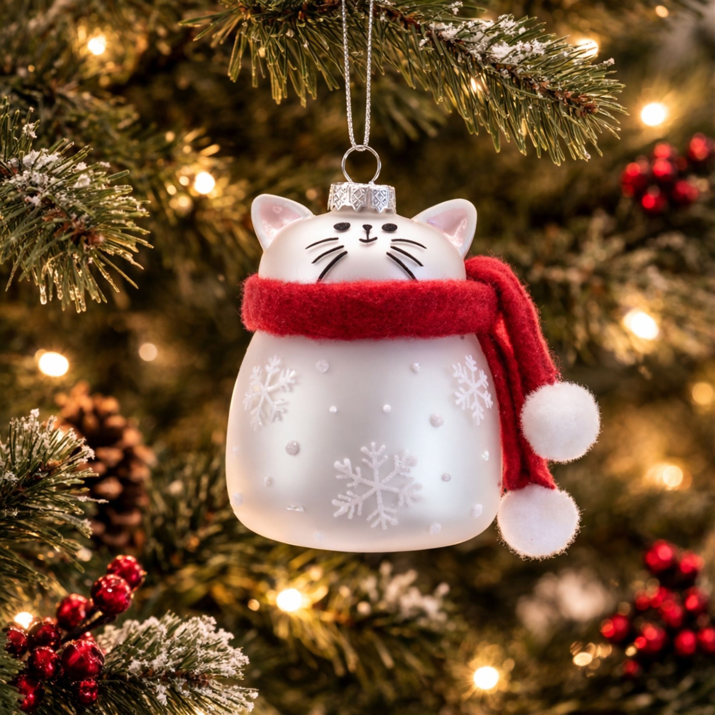 Glass and Polyester Cat Ornament Set of 6
