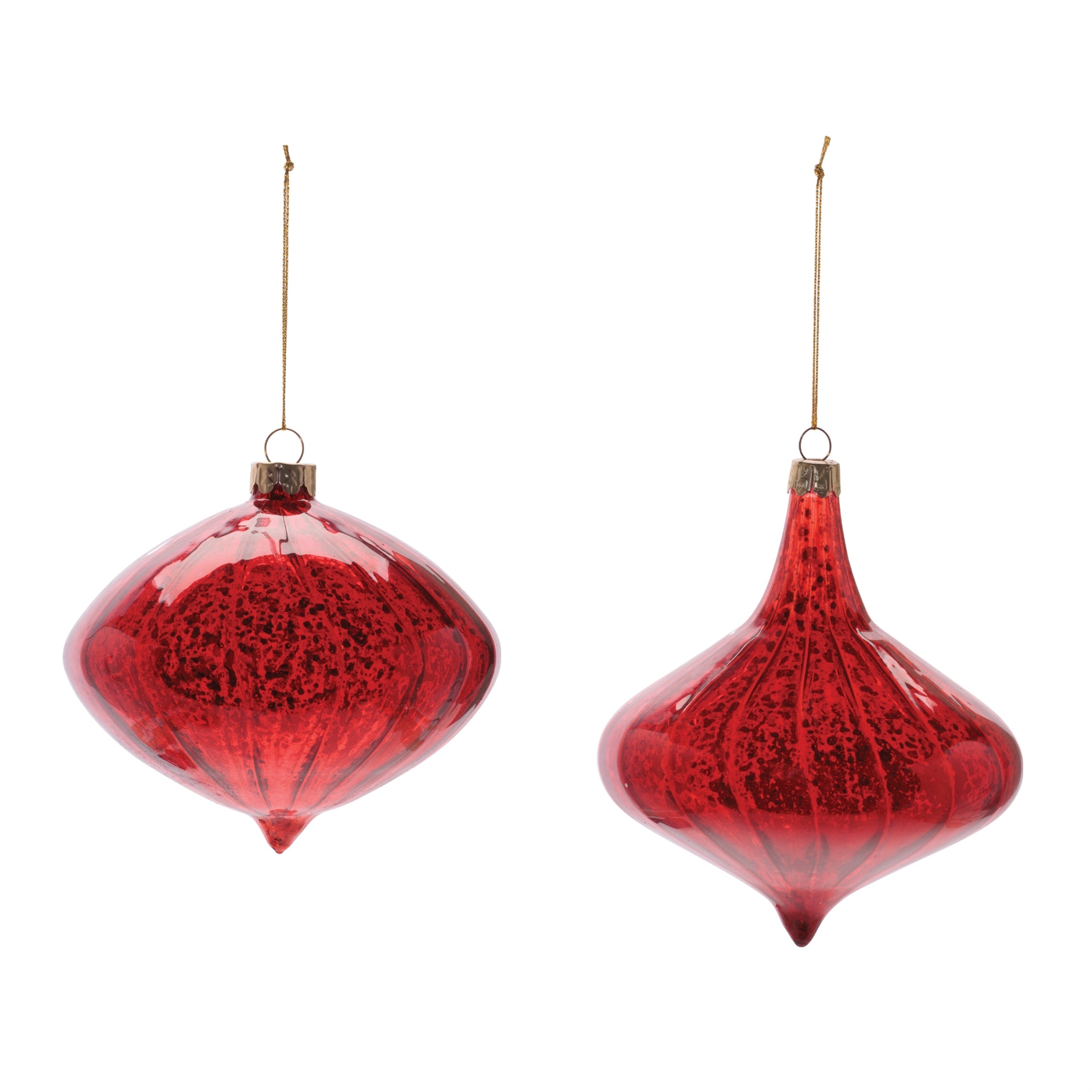 Ribbed Mercury Glass Onion and Finial Ornament (Set of 4)