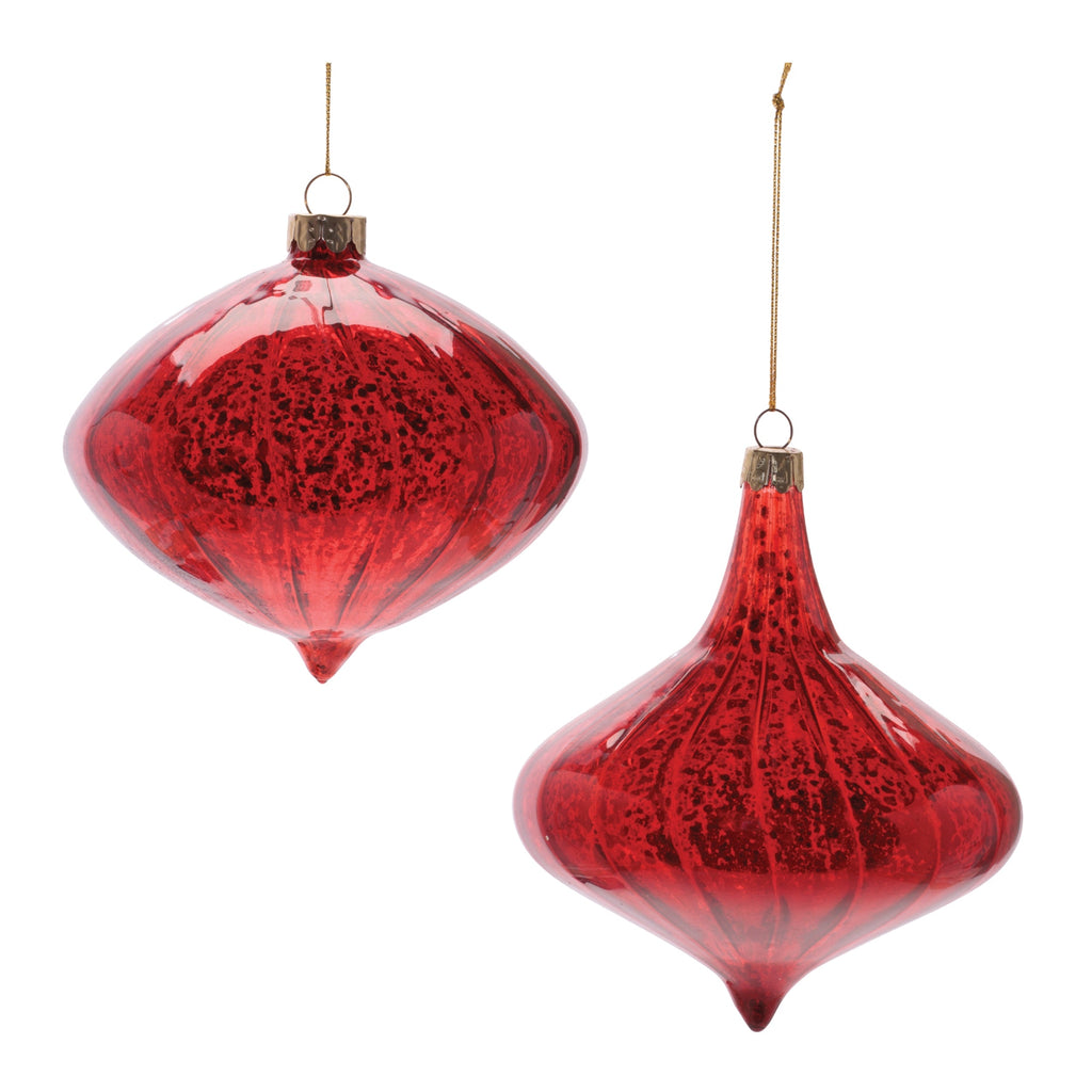 Ribbed Mercury Glass Onion and Finial Ornament (Set of 4)