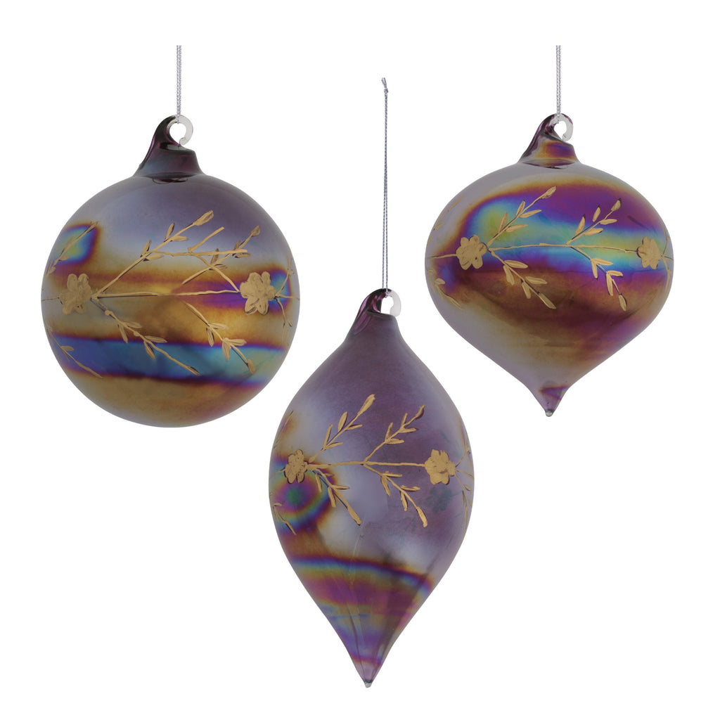 Iridescent Etched Glass Ornament (Set of 6)