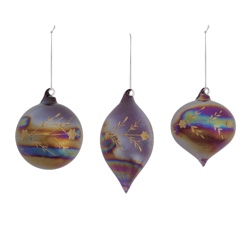 Iridescent Etched Glass Ornament (Set of 6)