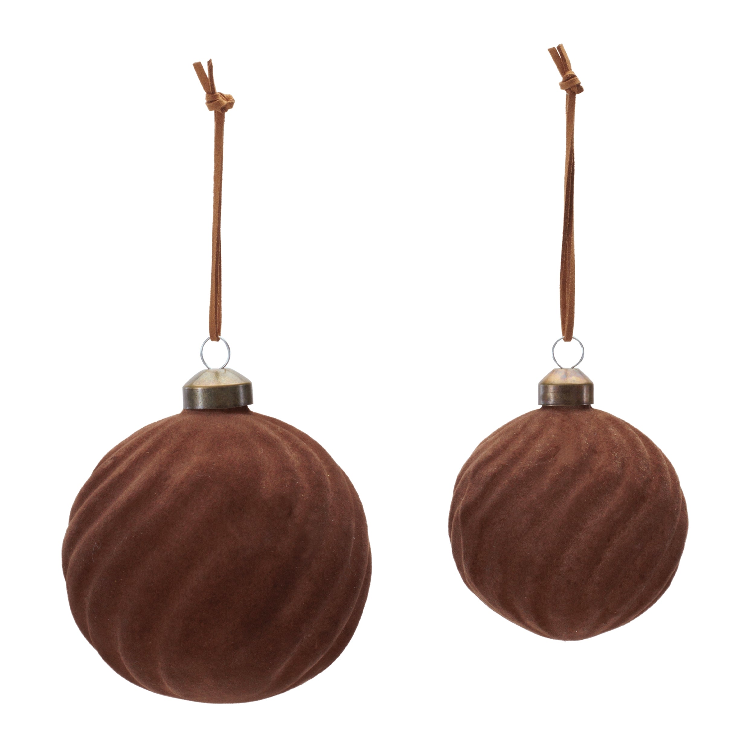 Flocked Ribbed Glass Ball Ornament (Set of 6)