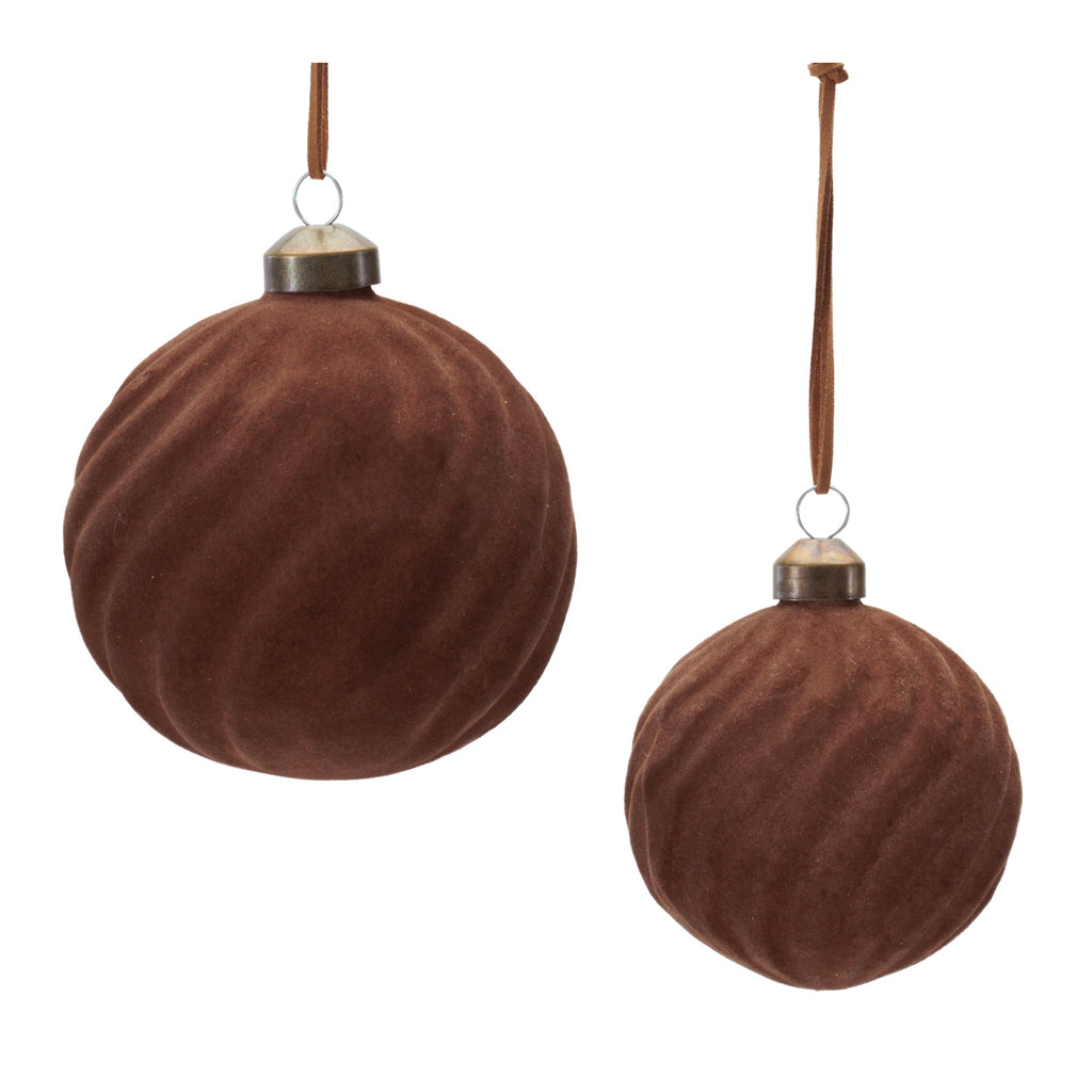 Flocked Ribbed Glass Ball Ornament (Set of 6)
