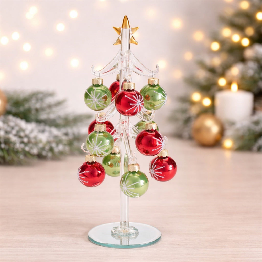 Glass Tree with Mini Ornaments 10"H
