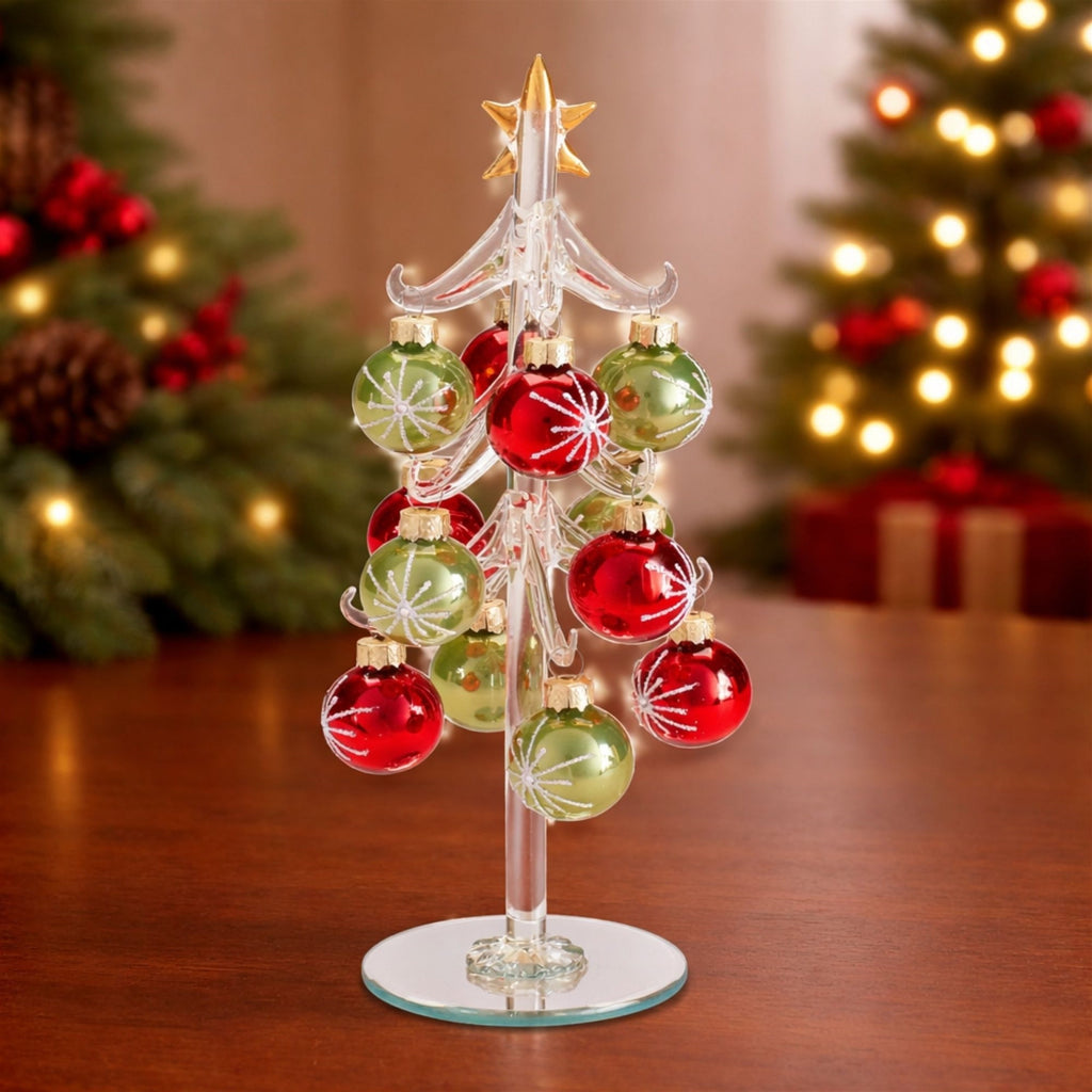 Glass Tree with Mini Ornaments 10"H