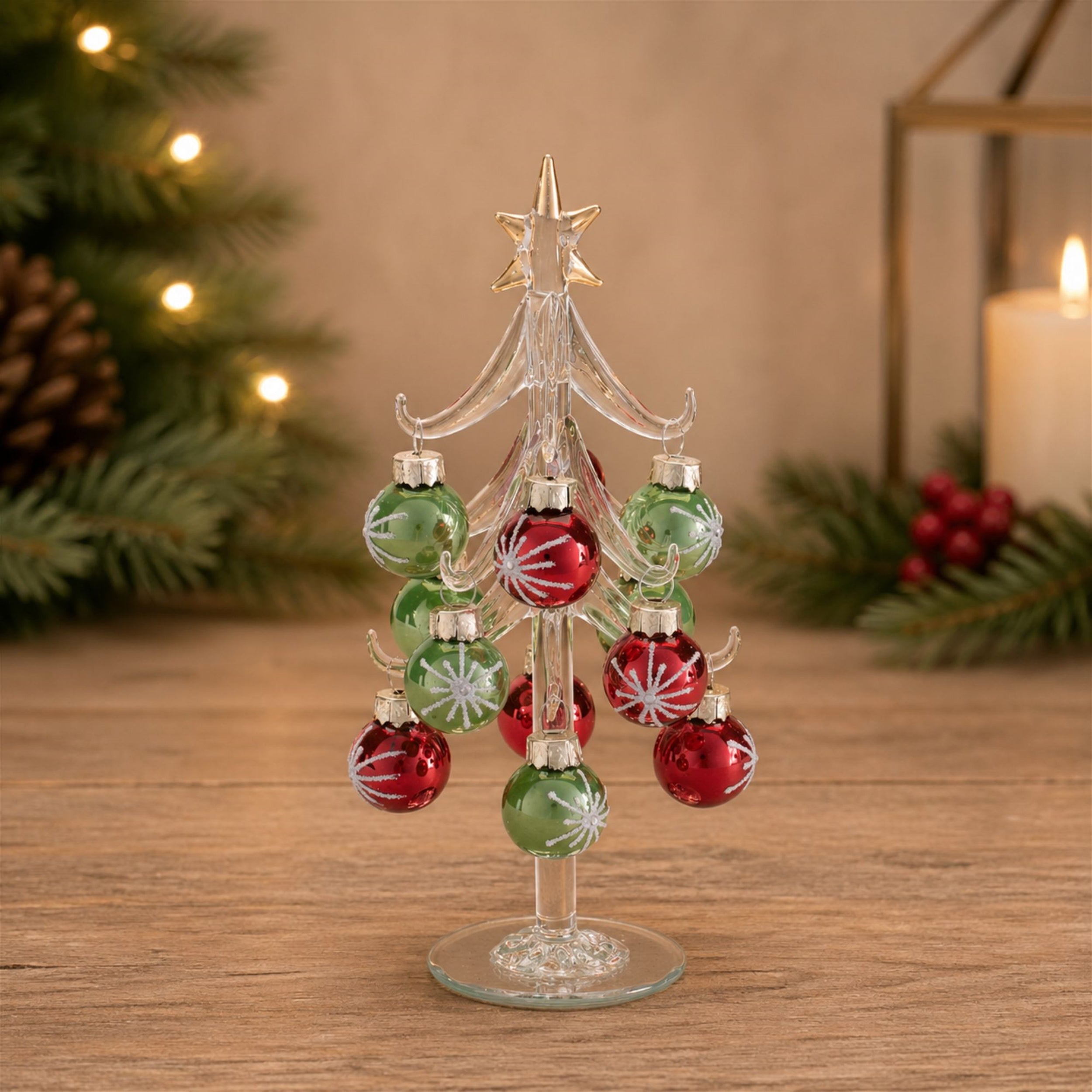 Glass Tree with Mini Ornaments 7.75"H