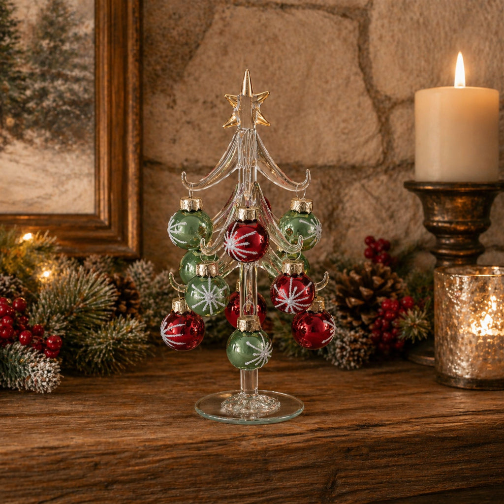 Glass Tree with Mini Ornaments 7.75"H