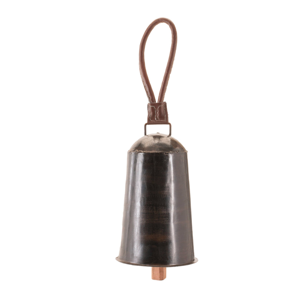 Rustic Iron Hanging Bell with Leather Strap (Set of 2)