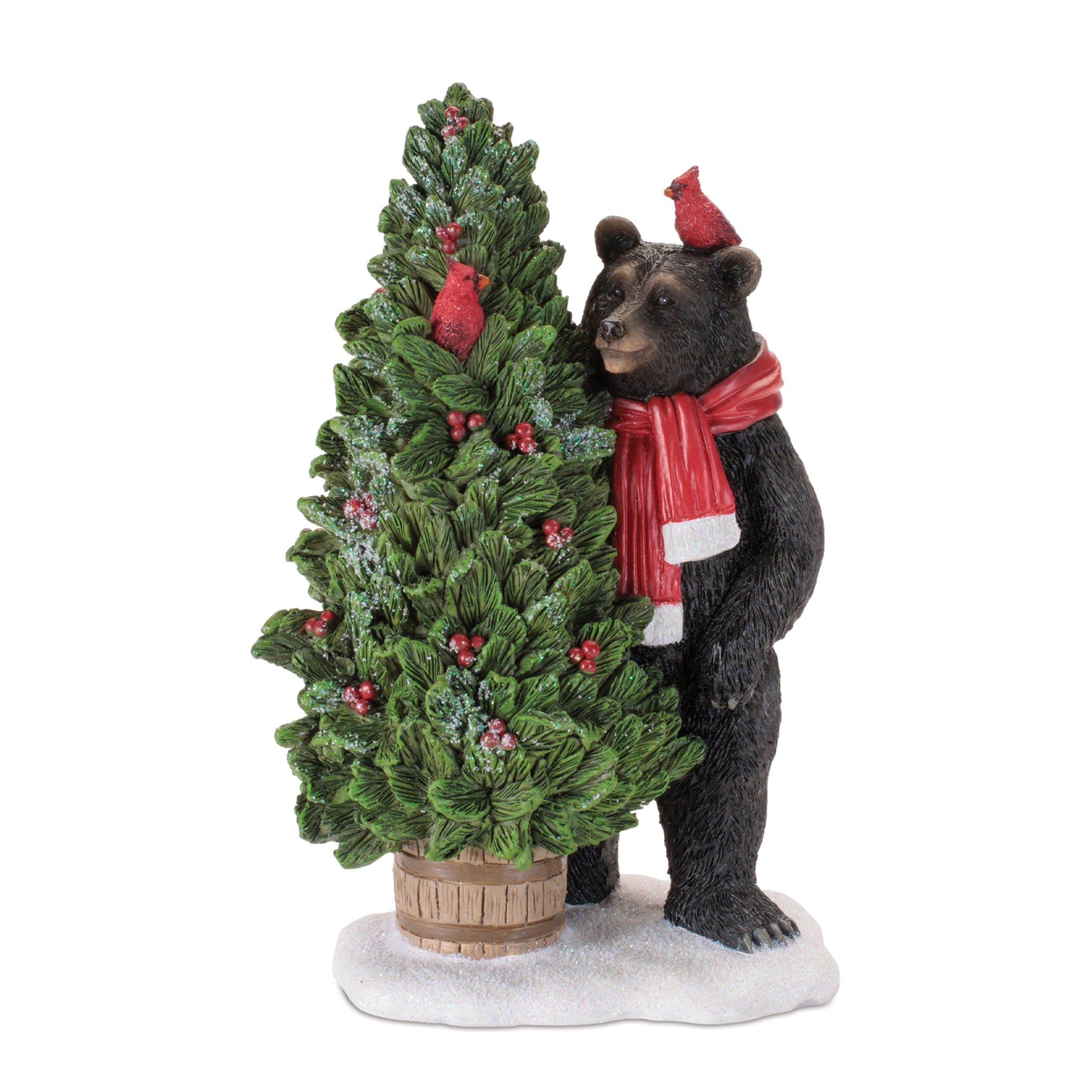 Bear with Christmas Tree and Cardinals Figurines (Set of 2)